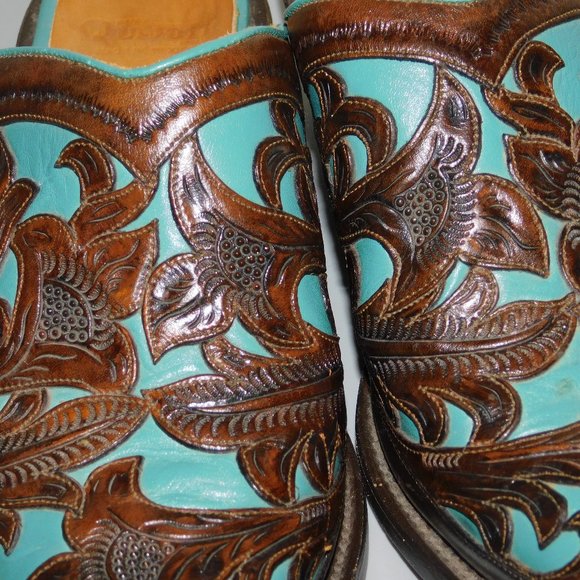 Don Quixote Tooled Leather Western Slip On Boots Mules Made In Mexico Size 8.5 - Picture 4 of 12